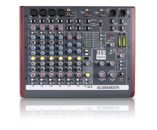 4 MIC/LINE 2 WITH ACTIVE DI, 3 STEREO LINE INPUTS, 3 BAND SWEPT MID EQ. 24 BIT EFFECTS W/ 16 PRESET